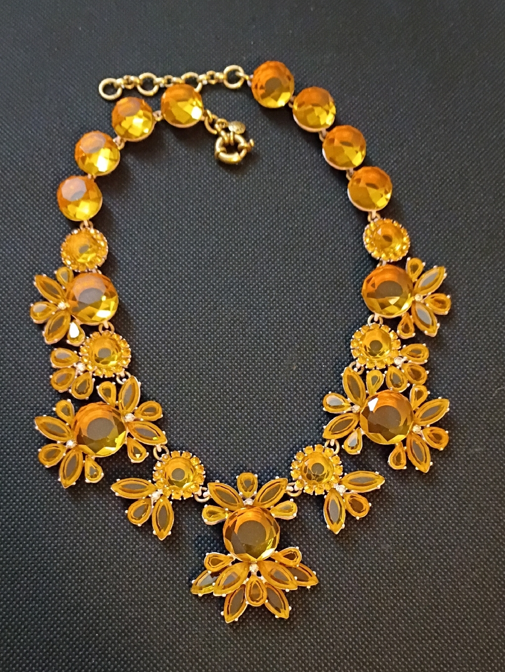 J Crew Amber Crystal Flower Statement Necklace